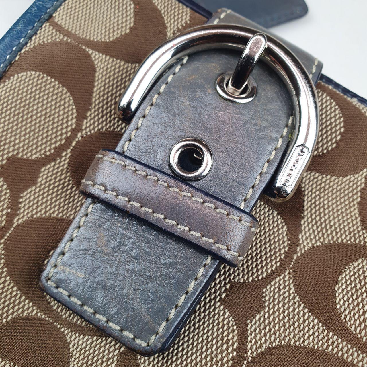 Coach Brown Signature Canvas and Blue Leather Shoulder Bag