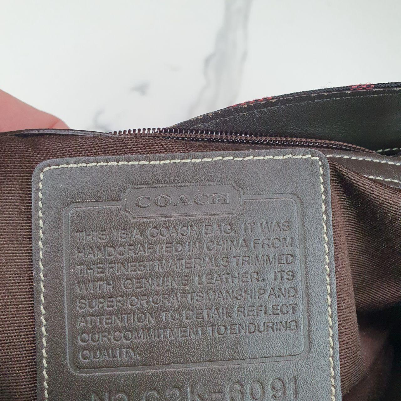 Authentic COACH Signature Coach One Shoulder Canvas Leather 6091 Shoulder Bag