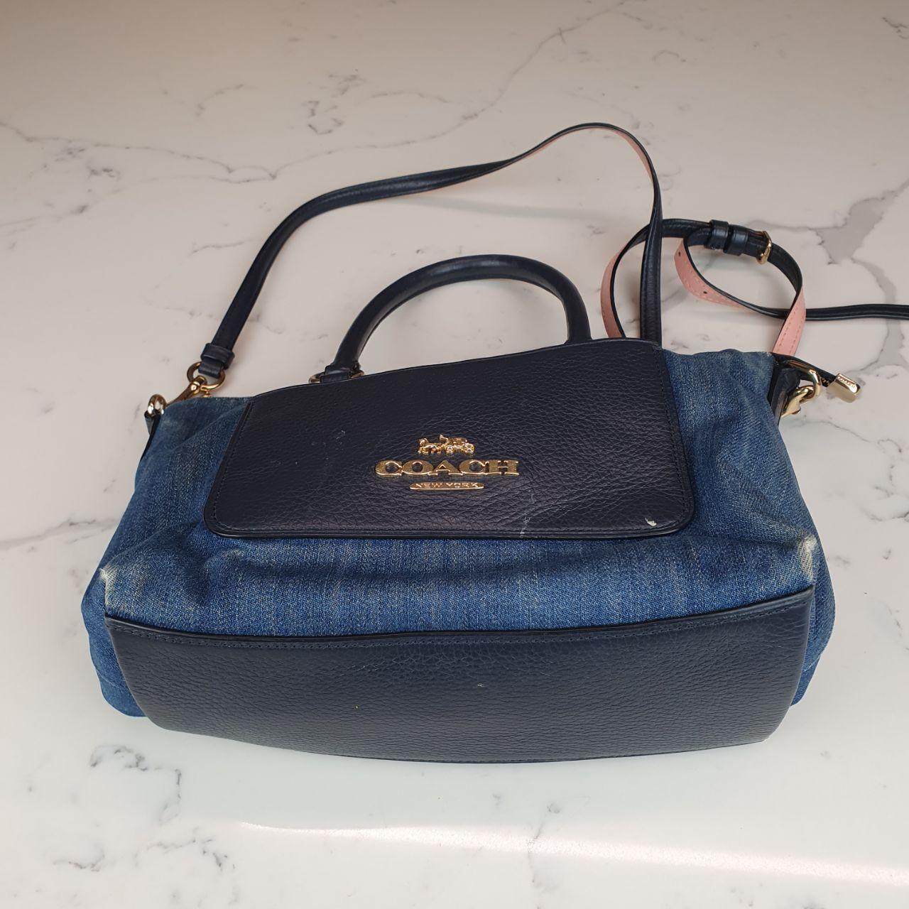 Authentic Coach Emma Mini Blue Denim and Leather handbag