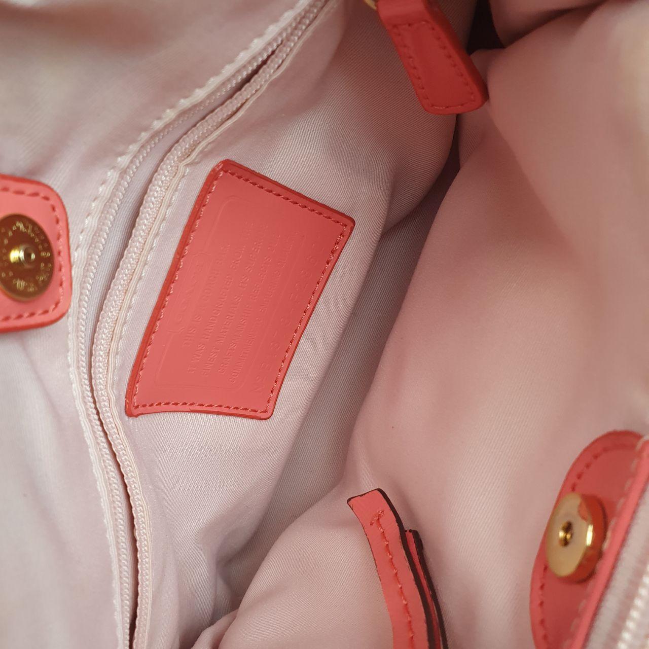 Coach Signature Canvas and Leather Tote Bag with Coral Accents