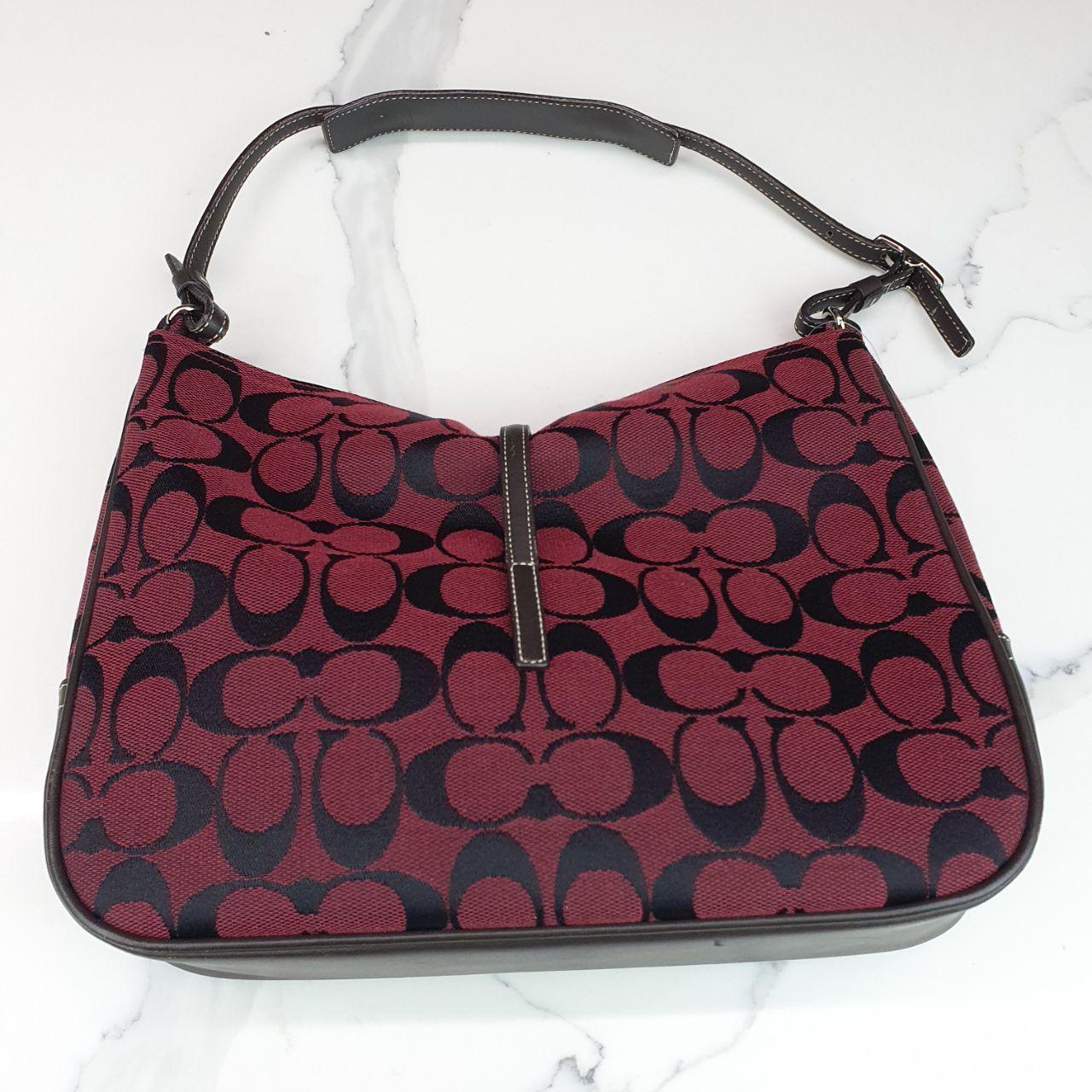 Authentic COACH Signature Coach One Shoulder Canvas Leather 6091 Shoulder Bag