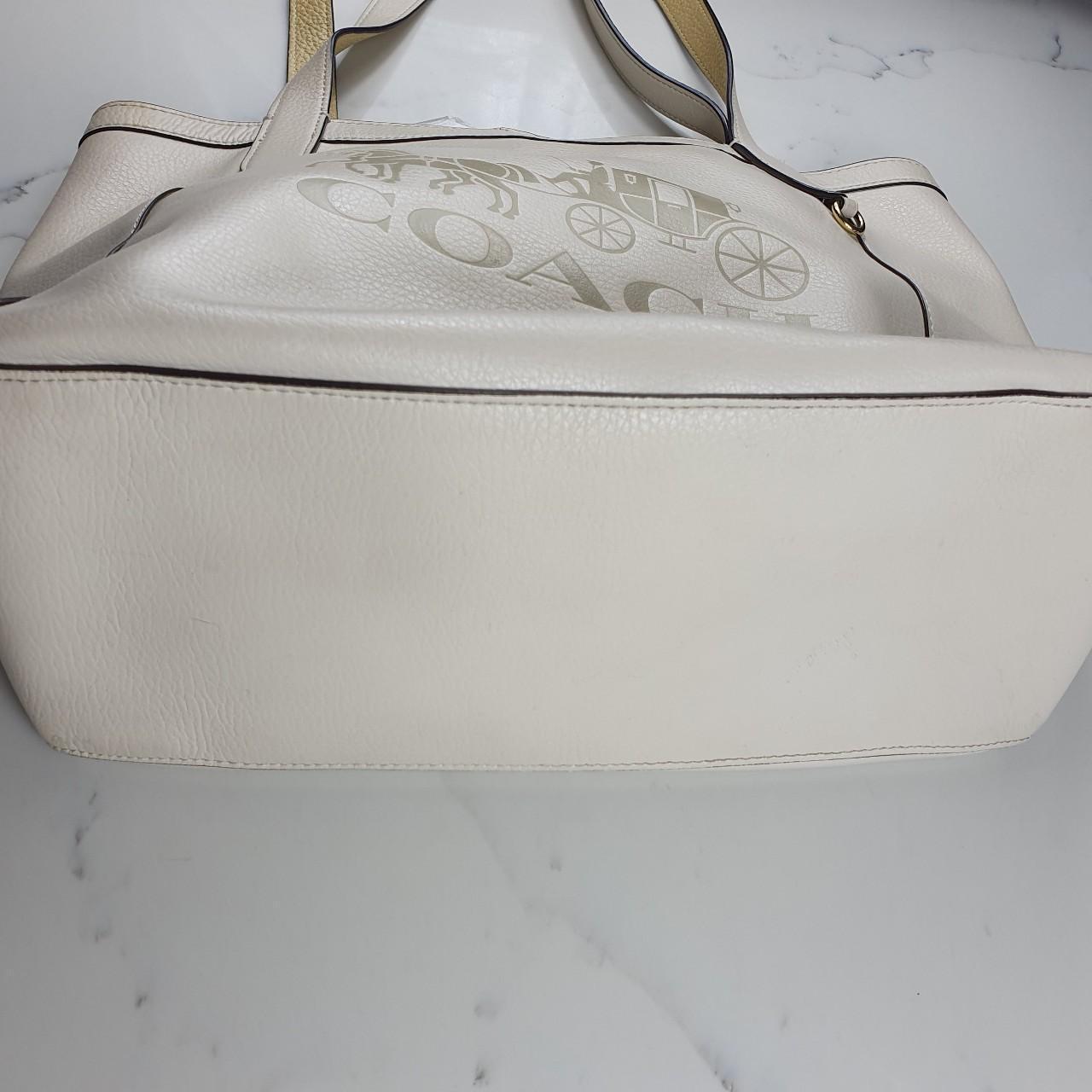 Authentic Coach white leather tote bag with gold logo