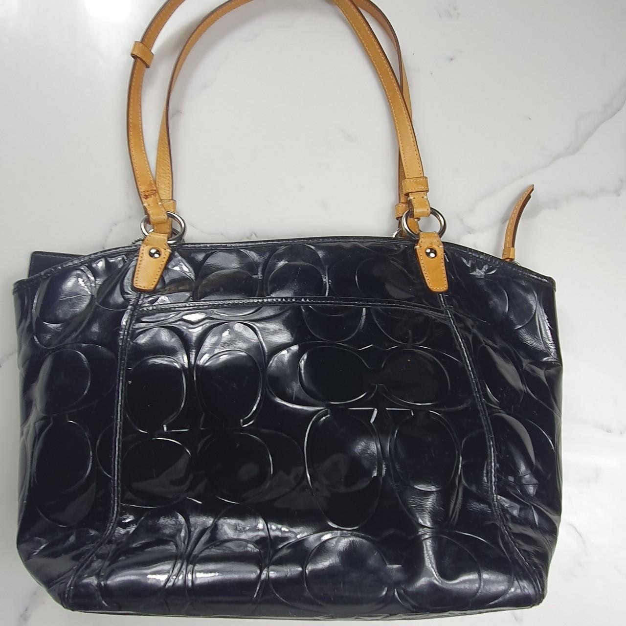 Authentic Coach black patent leather handbag with gold hardware