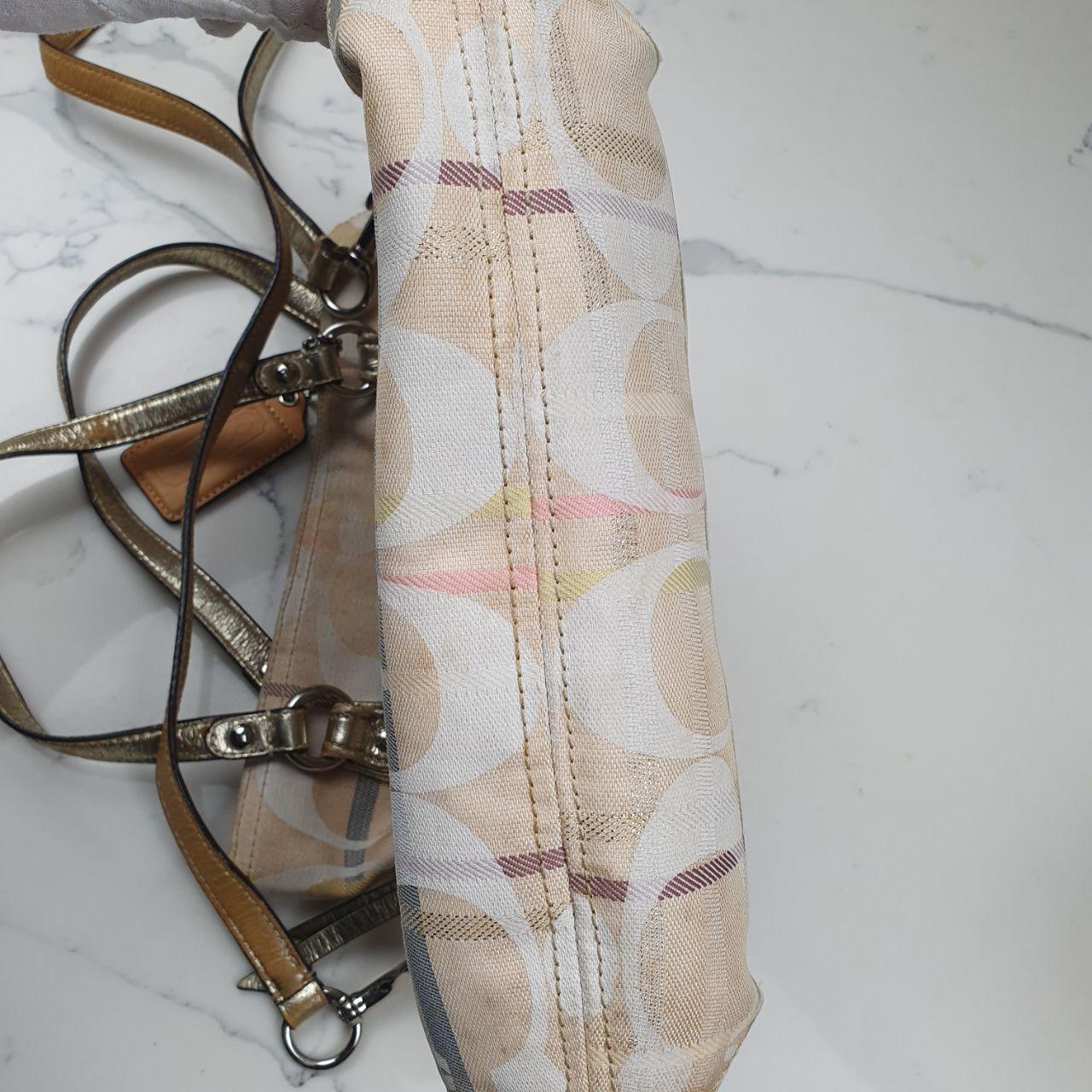 Coach Signature Canvas Tote Bag with Gold Leather Straps