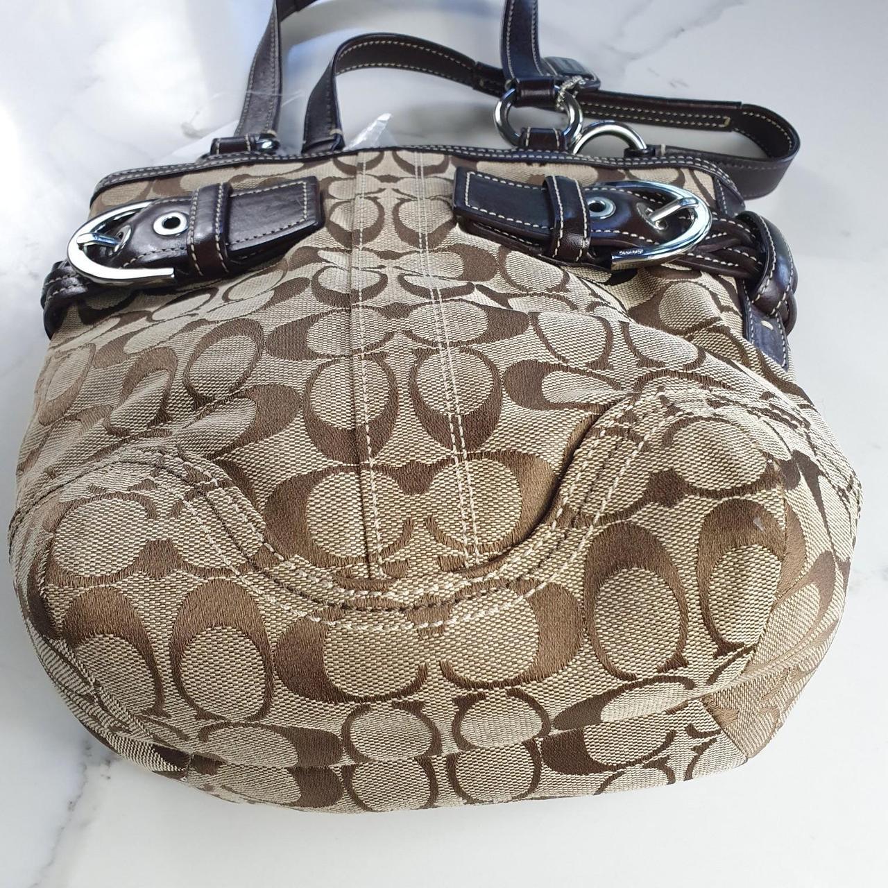 Authentic vintage Coach brown & tan bucket handbag with buckle detail