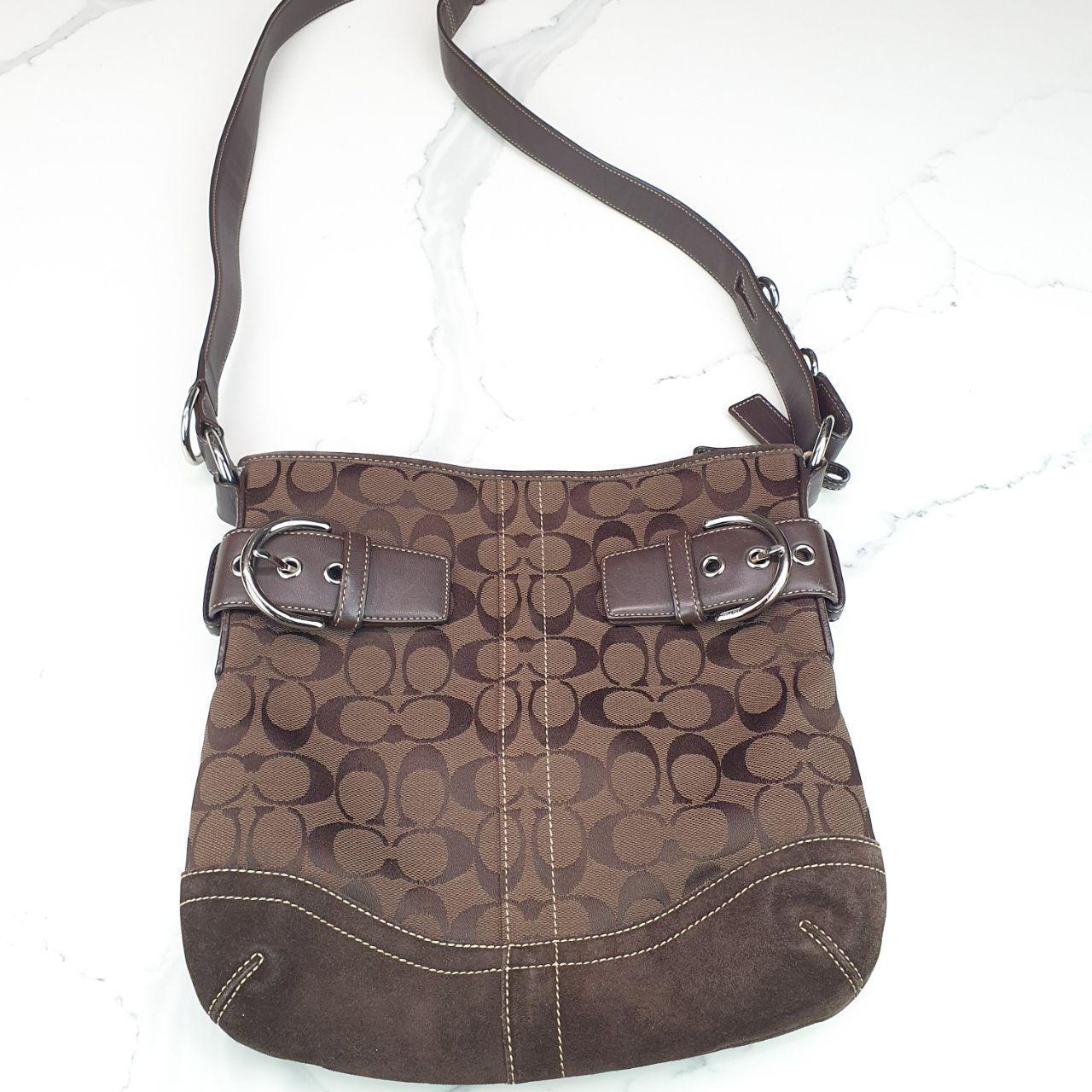 COACH Signature Shoulder Bag Canvas Dark Brown 3574 Bag