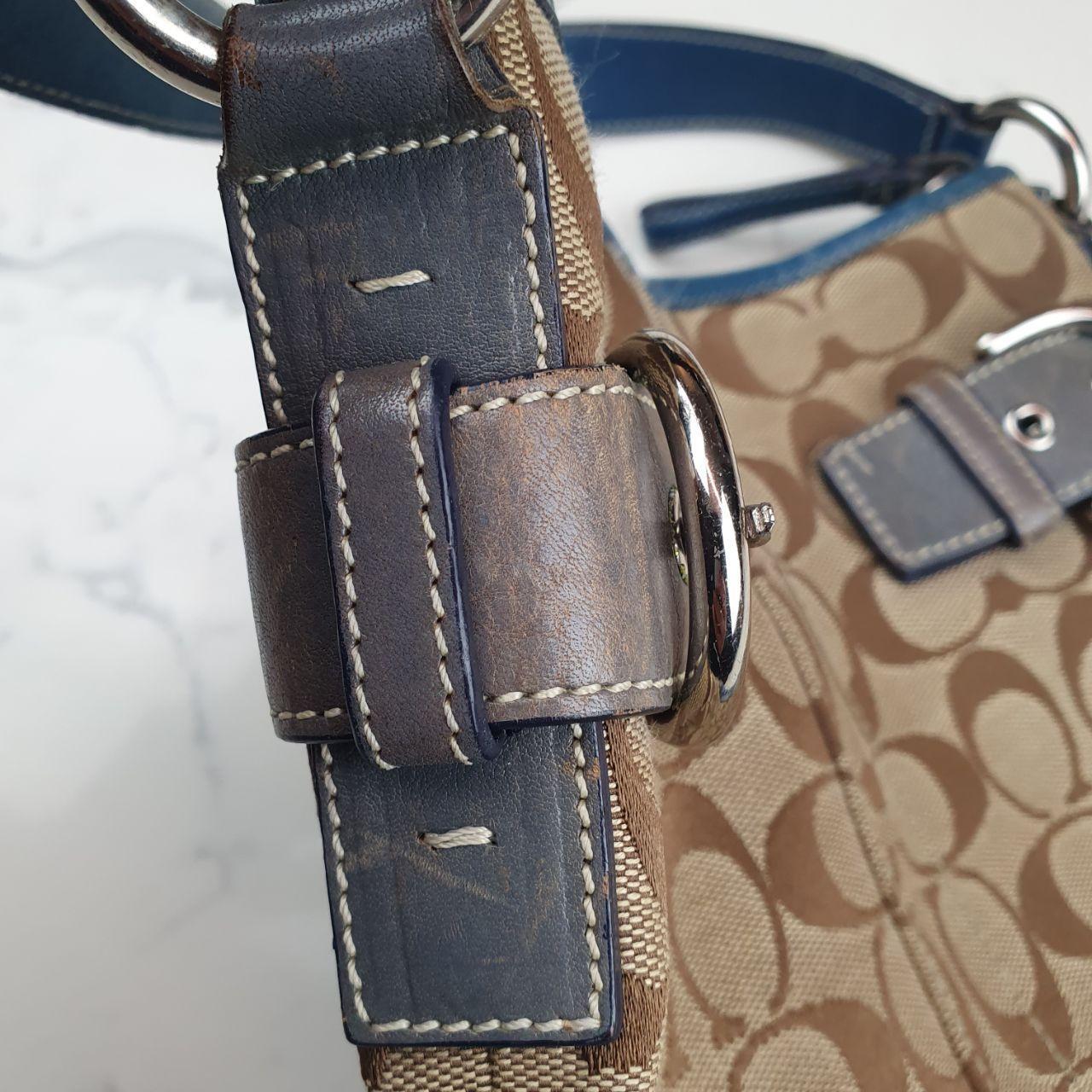 Coach Brown Signature Canvas and Blue Leather Shoulder Bag