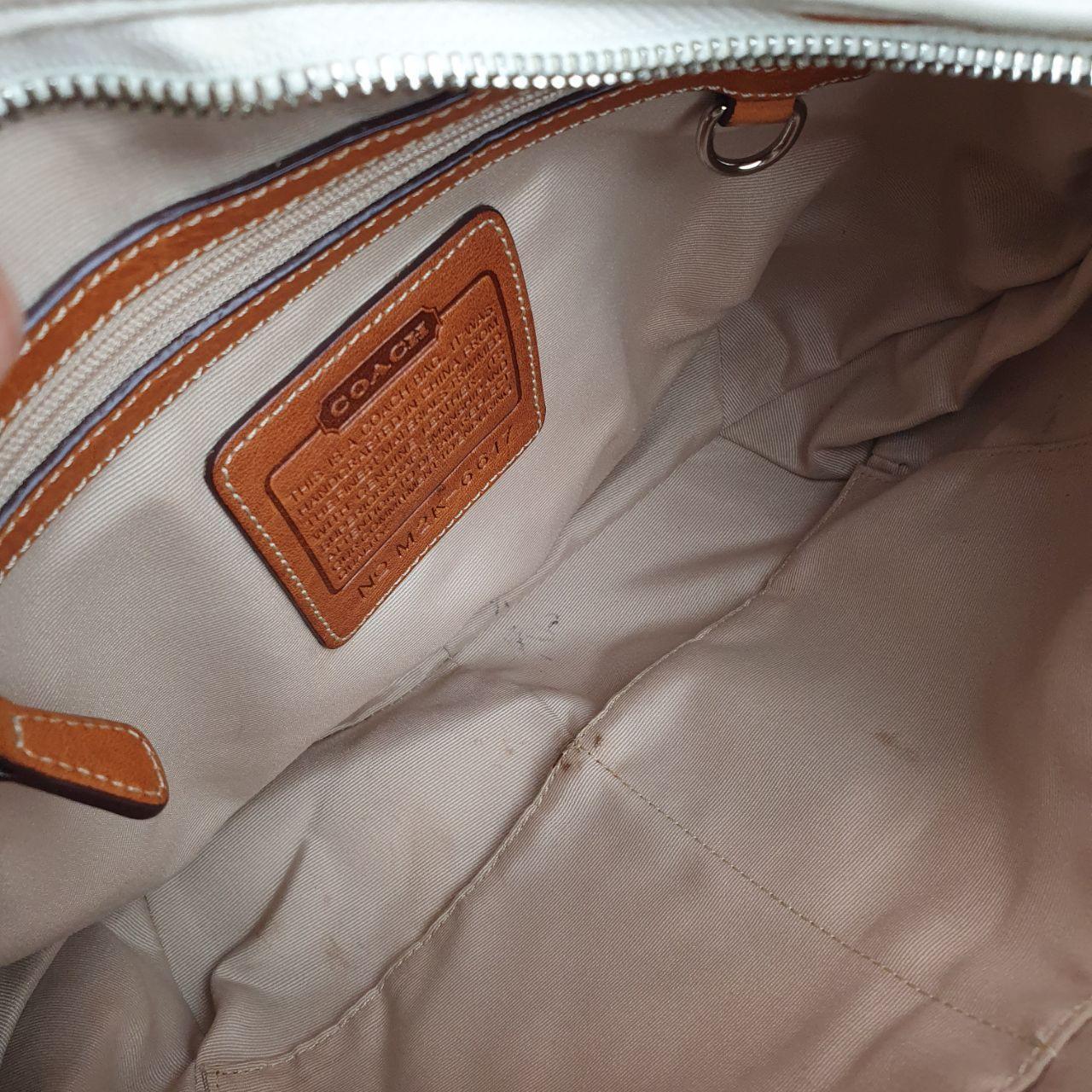 Authentic Vintage COACH 6351 Shoulder Hobo Bag White Signature Canvas Leather
