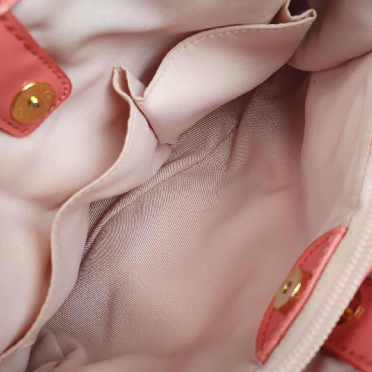 Coach Signature Canvas and Leather Tote Bag with Coral Accents