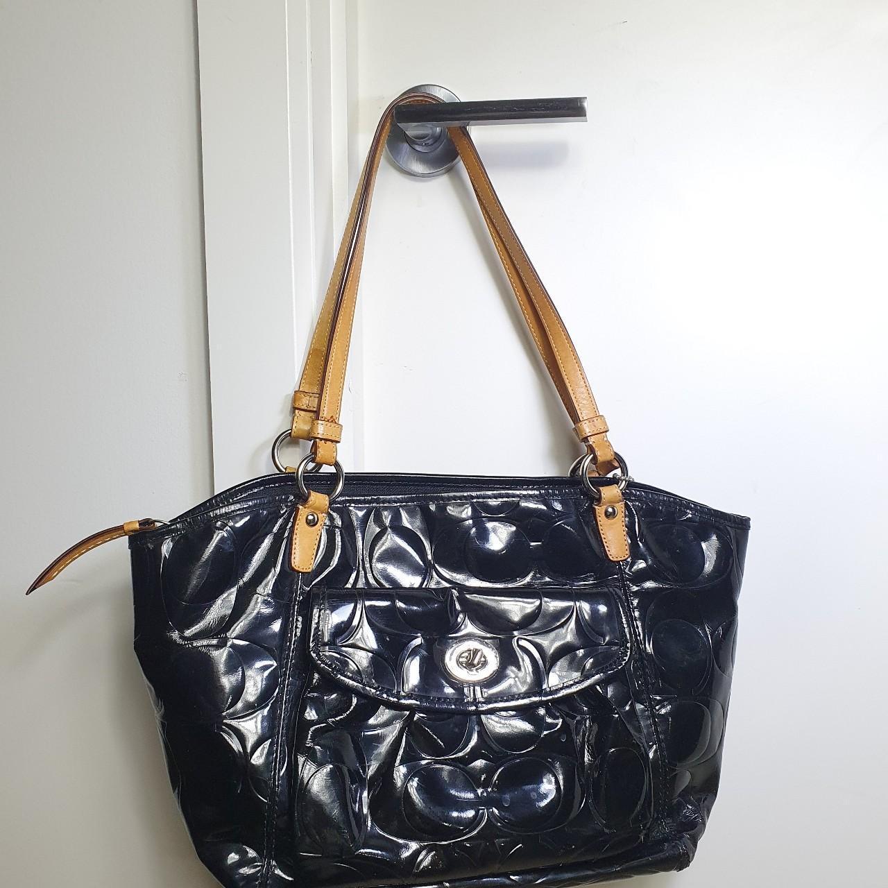 Authentic Coach black patent leather handbag with gold hardware