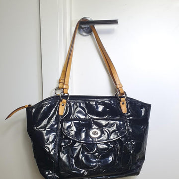 Authentic Coach black patent leather handbag with gold hardware