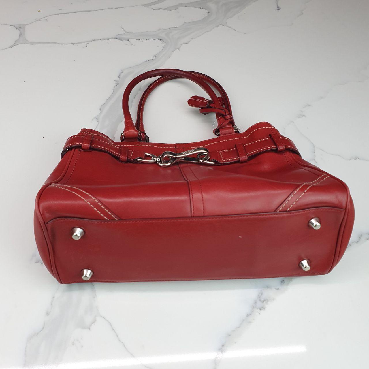 Authentic  COACH F36669 Leather 2WAY Bag Red Handbag