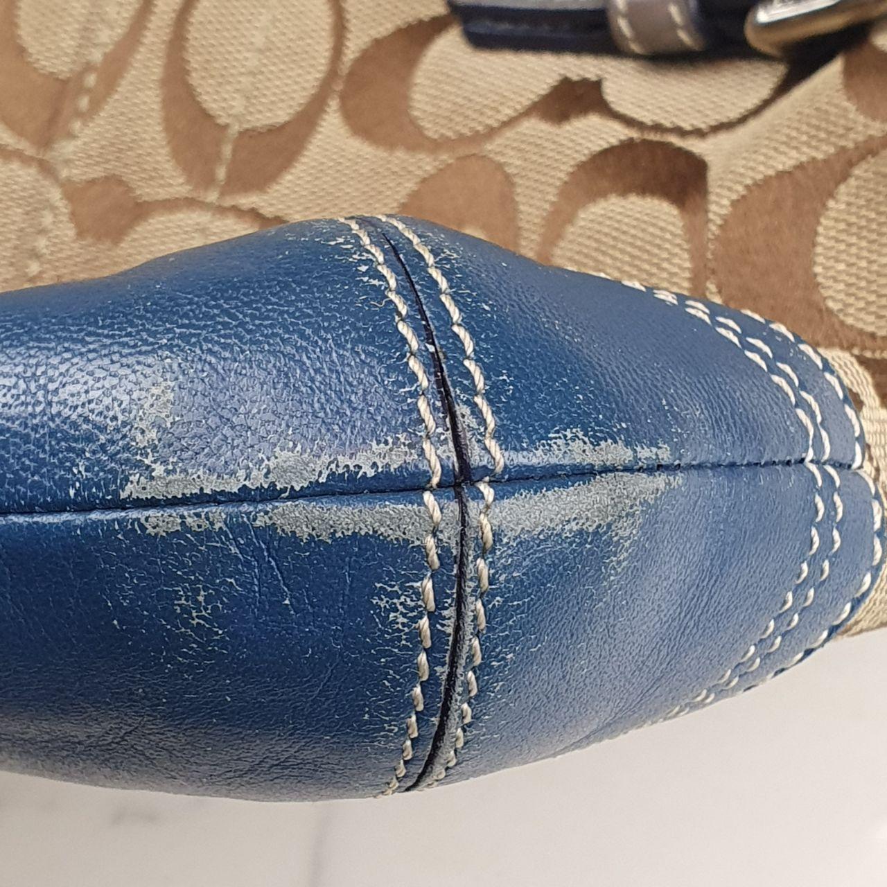 Coach Brown Signature Canvas and Blue Leather Shoulder Bag