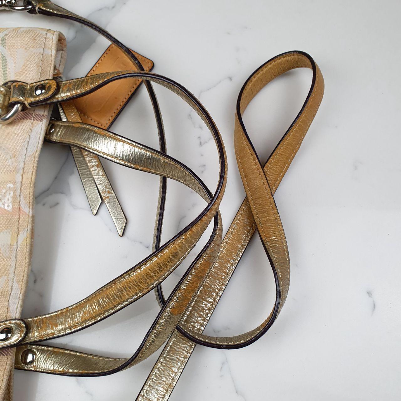 Coach Signature Canvas Tote Bag with Gold Leather Straps