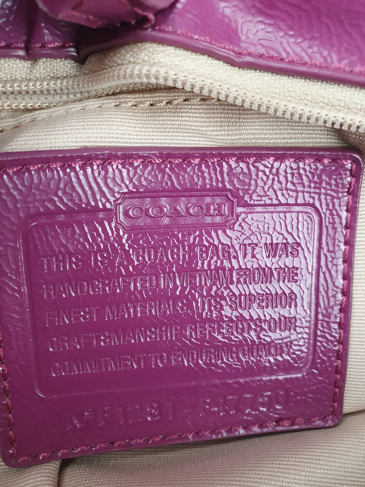 Coach Vintage Signature Canvas Tote Bag with Purple Leather Trim