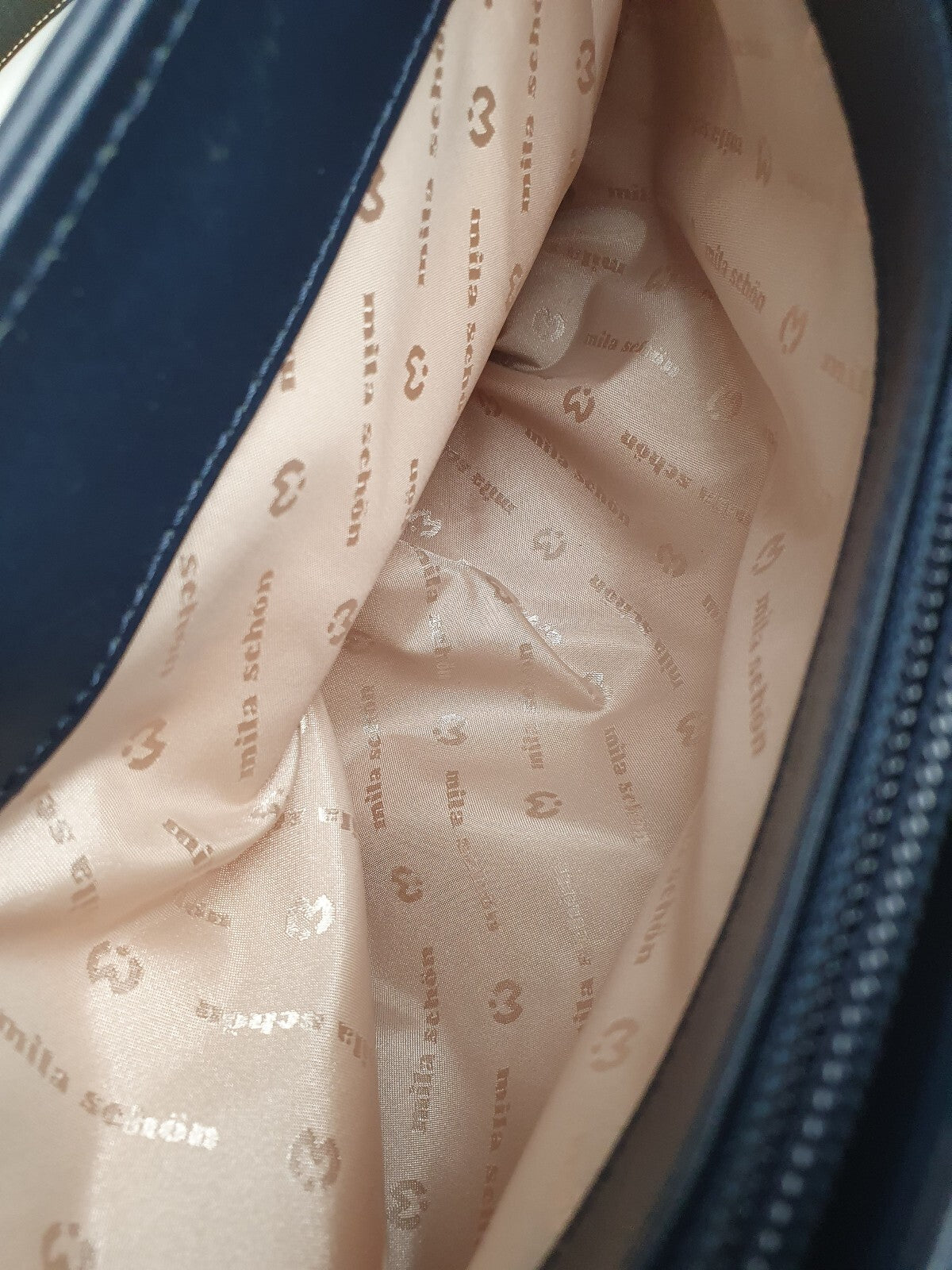 Emilia Schön Beige and Navy Real Leather Tote Bag