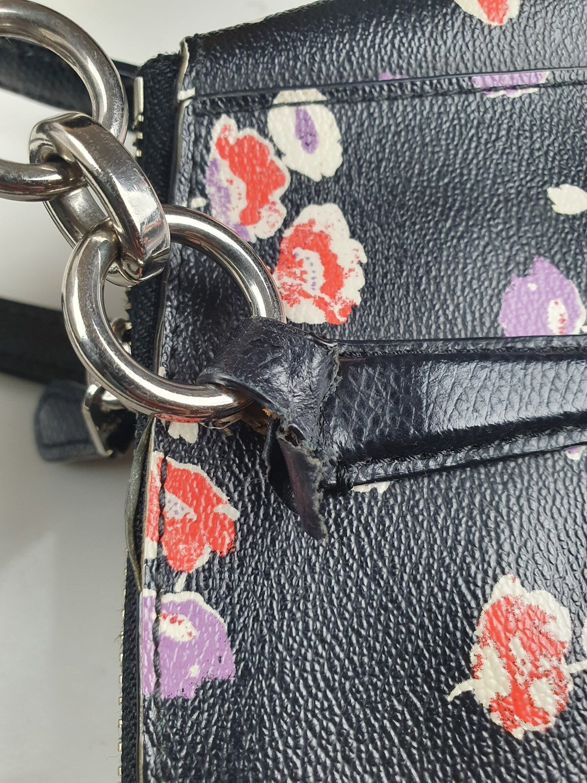 Vintage Coach Black Floral Shoulder Bag with Silver Hardware