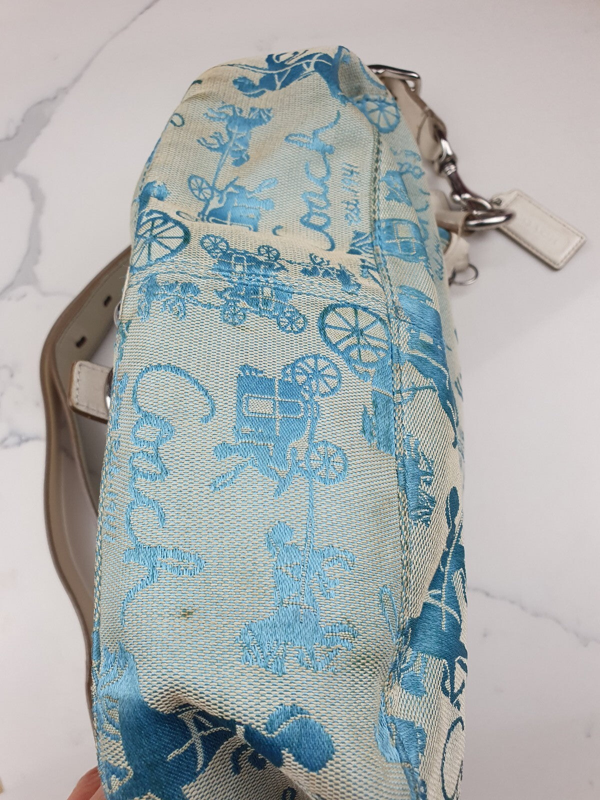 Coach Vintage Blue Canvas and White Leather Shoulder Bag