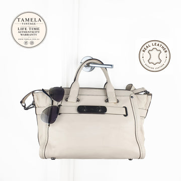 Coach Cream Leather Satchel Swagger 37732Handbag with Shoulder Strap
