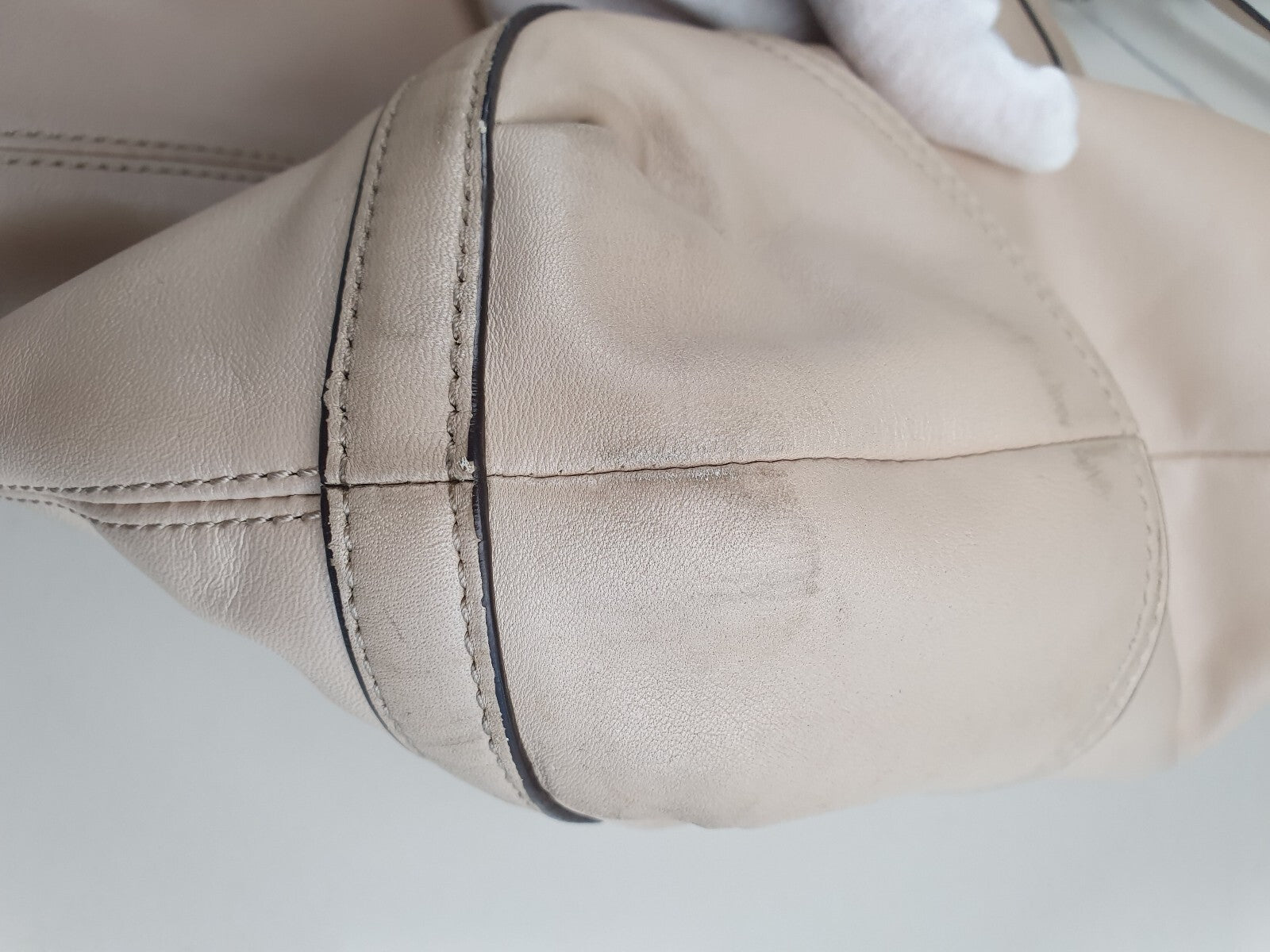Coach Beige Leather Shoulder Bag with Silver Hardware