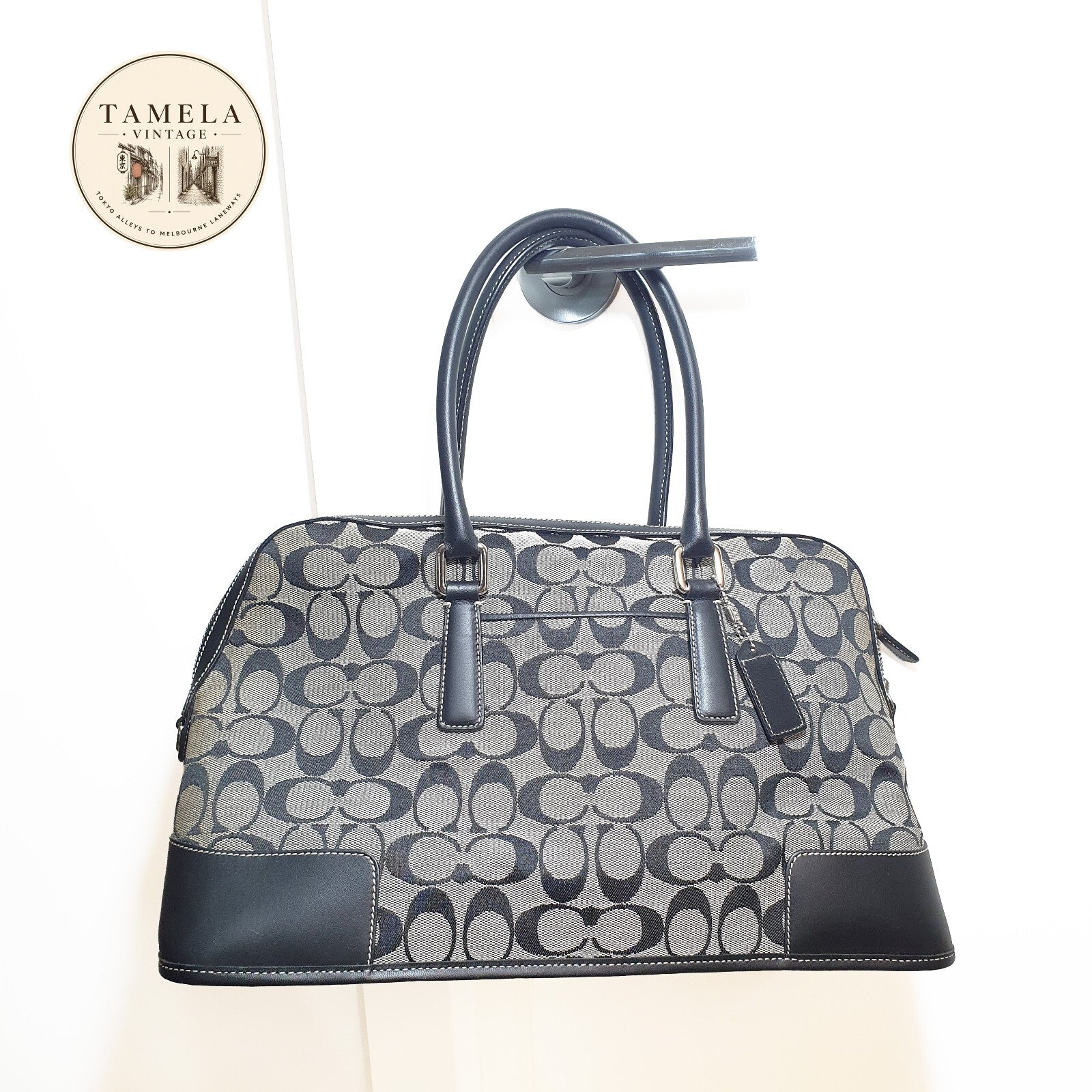 Authentic Coach black and grey signature satchel bag