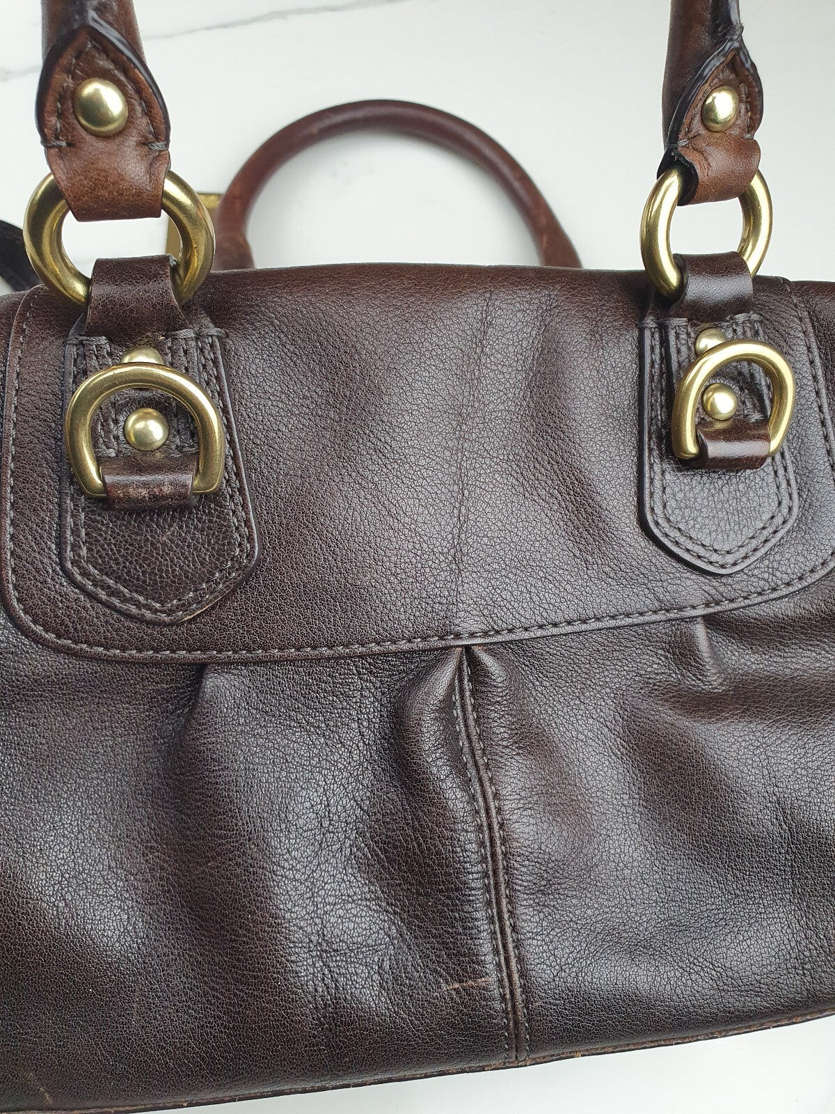 Coach Brown Leather Satchel Handbag with Gold Hardware