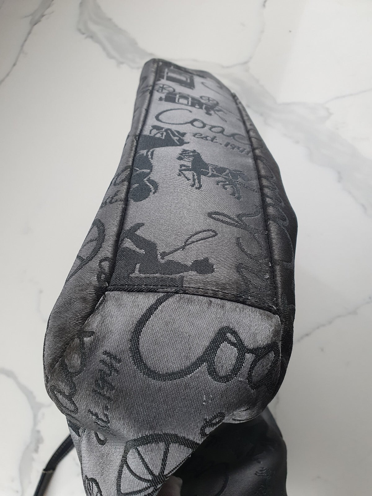 Vintage Coach Signature Print Shoulder Bag in Grey and Black