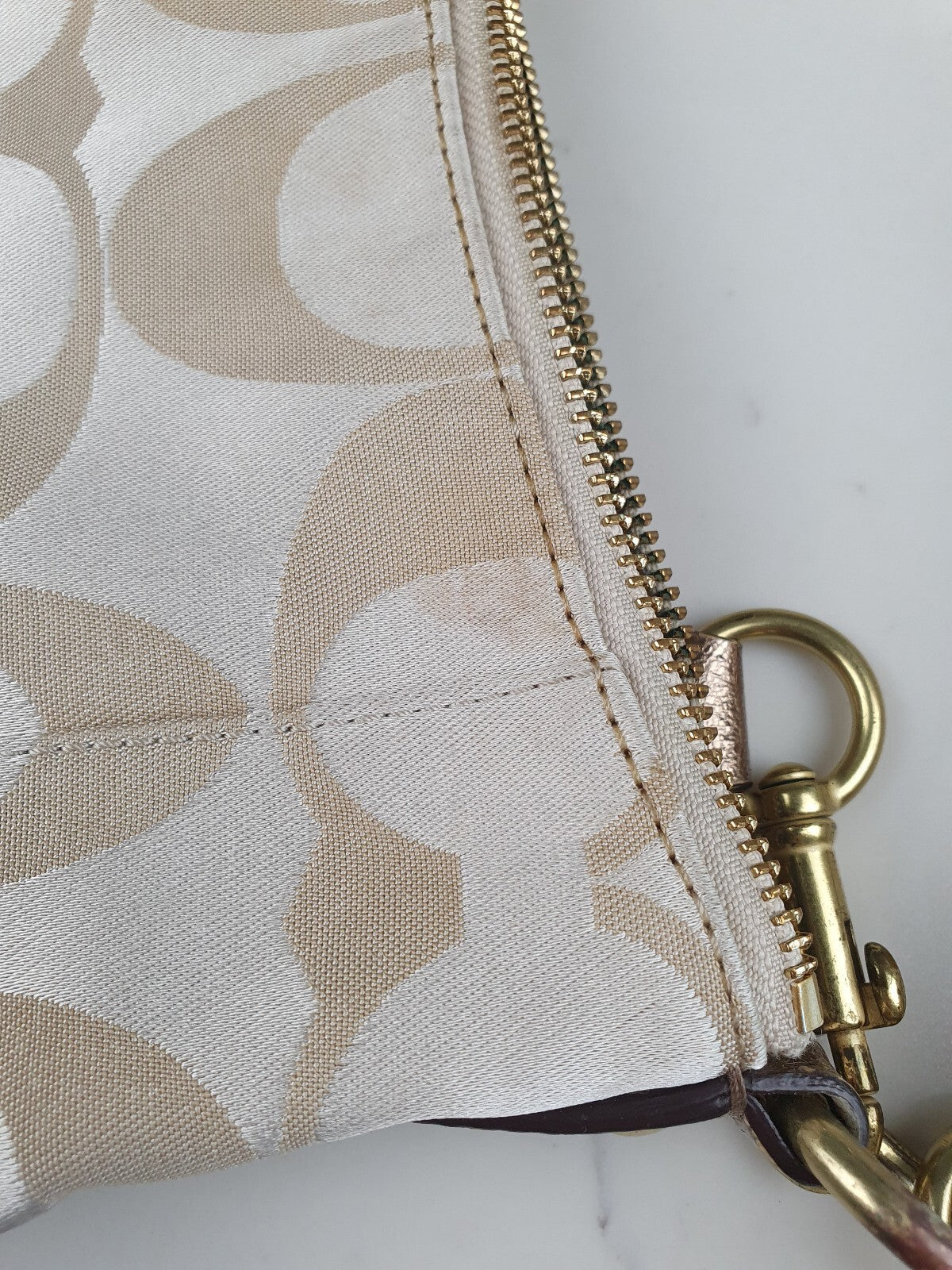 Coach Vintage Signature Beige and Gold Small Shoulder Bag