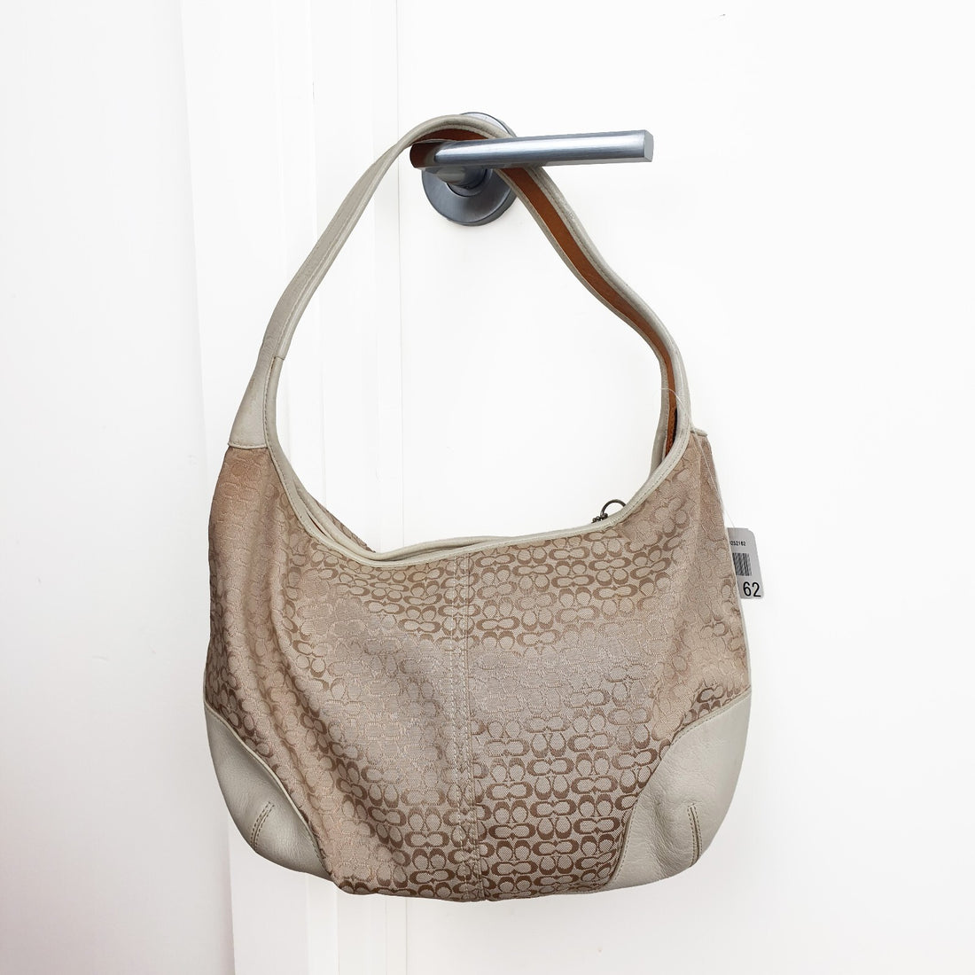 Authentic Vintage COACH 6351 Shoulder Hobo Bag White Signature Canvas Leather