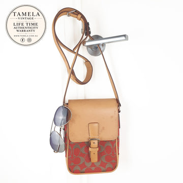 Coach Vintage Signature Crossbody Bag in Red and Tan Leather