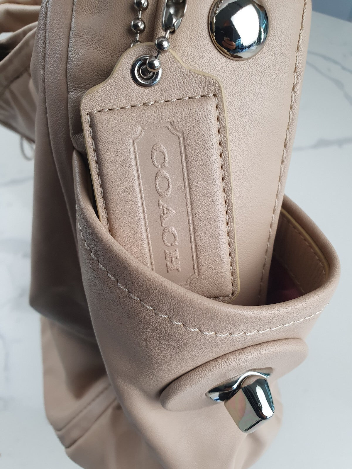 Coach Beige Leather Handbag with Knotted Handles