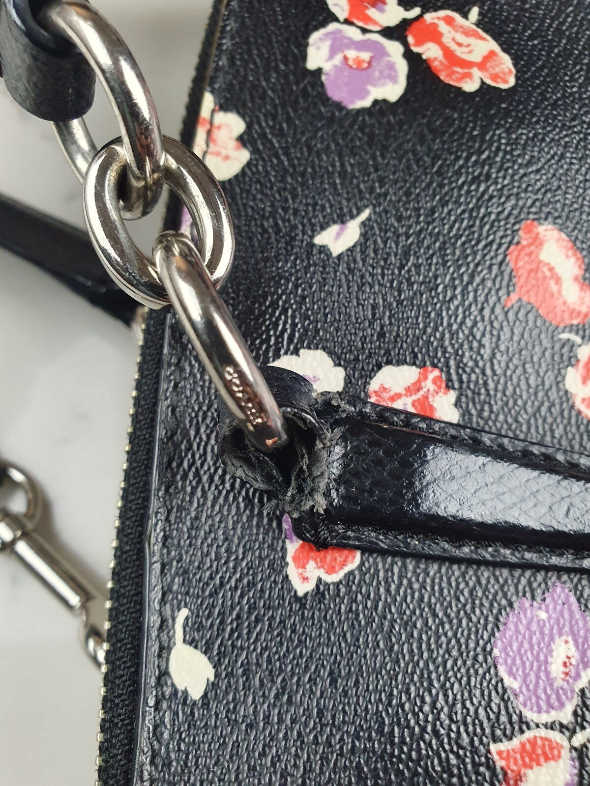 Vintage Coach Black Floral Shoulder Bag with Silver Hardware