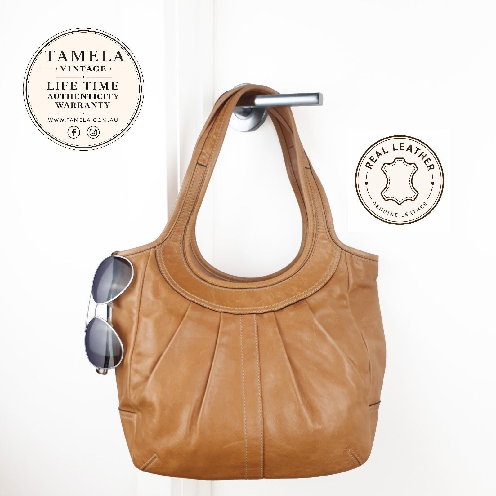 Coach Genuine Leather Tan Shoulder Bag with Colourful Interior Lining