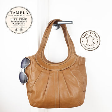 Coach Genuine Leather Tan Shoulder Bag with Colourful Interior Lining