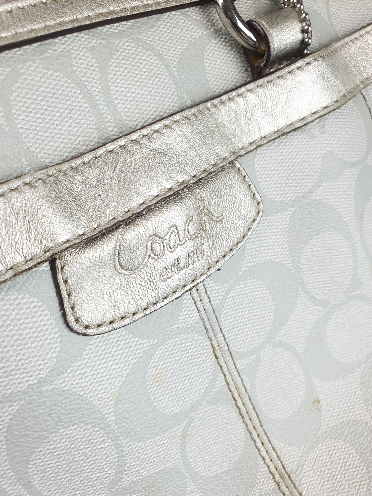 Coach Signature Canvas Handbag with Metallic Leather Trim