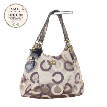 Coach Vintage Signature Circle Print Shoulder Bag with Metallic Leather Straps