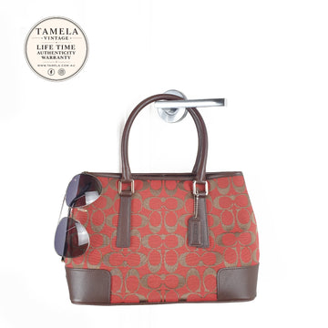 Coach Signature Canvas Tote Bag in Red and Brown