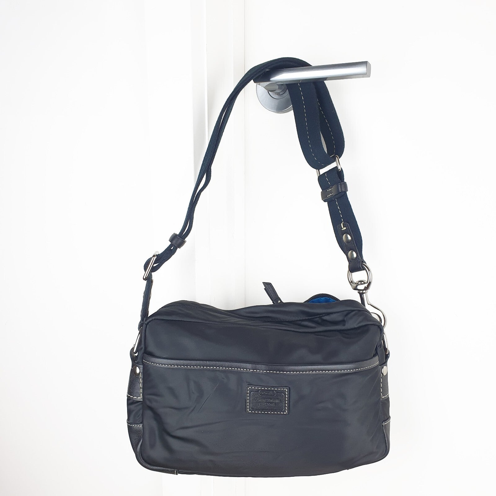 Coach Vintage Black Nylon Crossbody Bag with Blue Interior