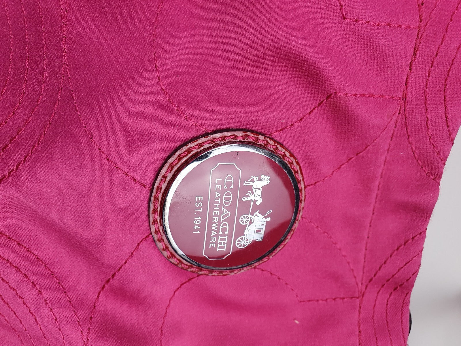 Coach Pink Nylon Tote Bag with Leather Handles and Detachable Strap