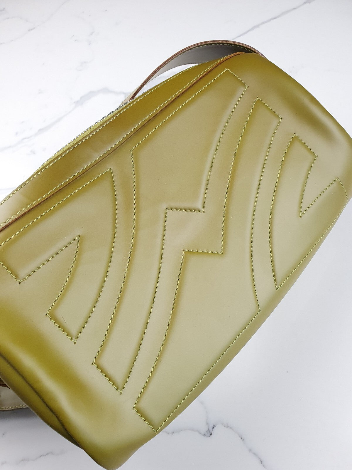 Salvatore Ferragamo Olive Green Leather Shoulder Bag with Adjustable Strap
