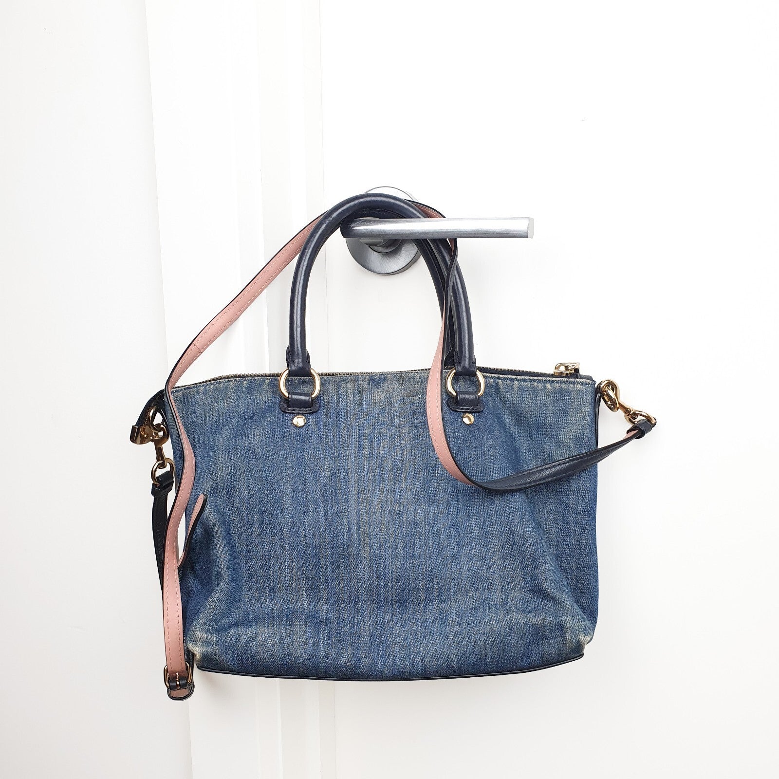 Authentic Coach Emma Mini Blue Denim and Leather handbag