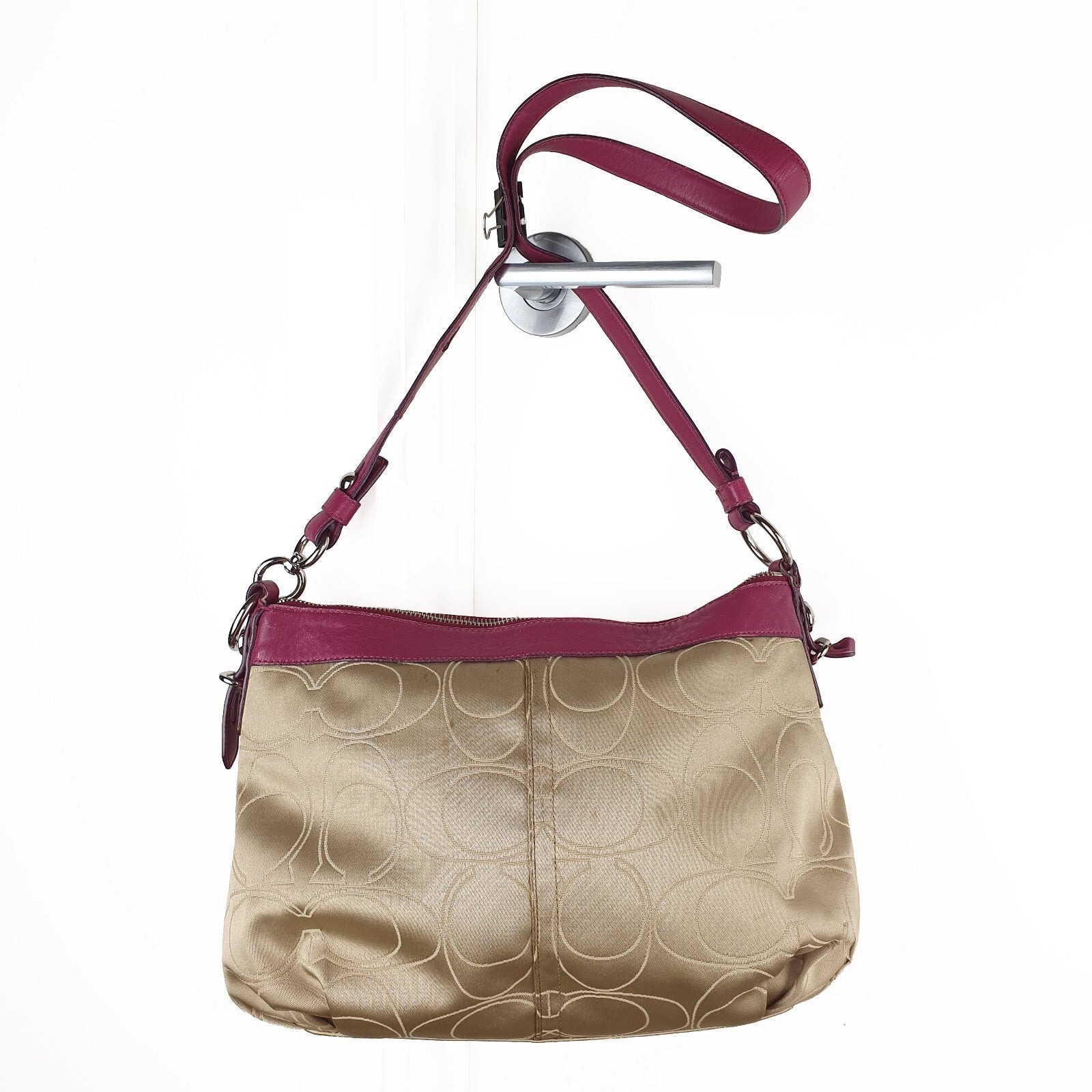 Coach Signature Canvas and Leather Shoulder Bag with Adjustable Strap