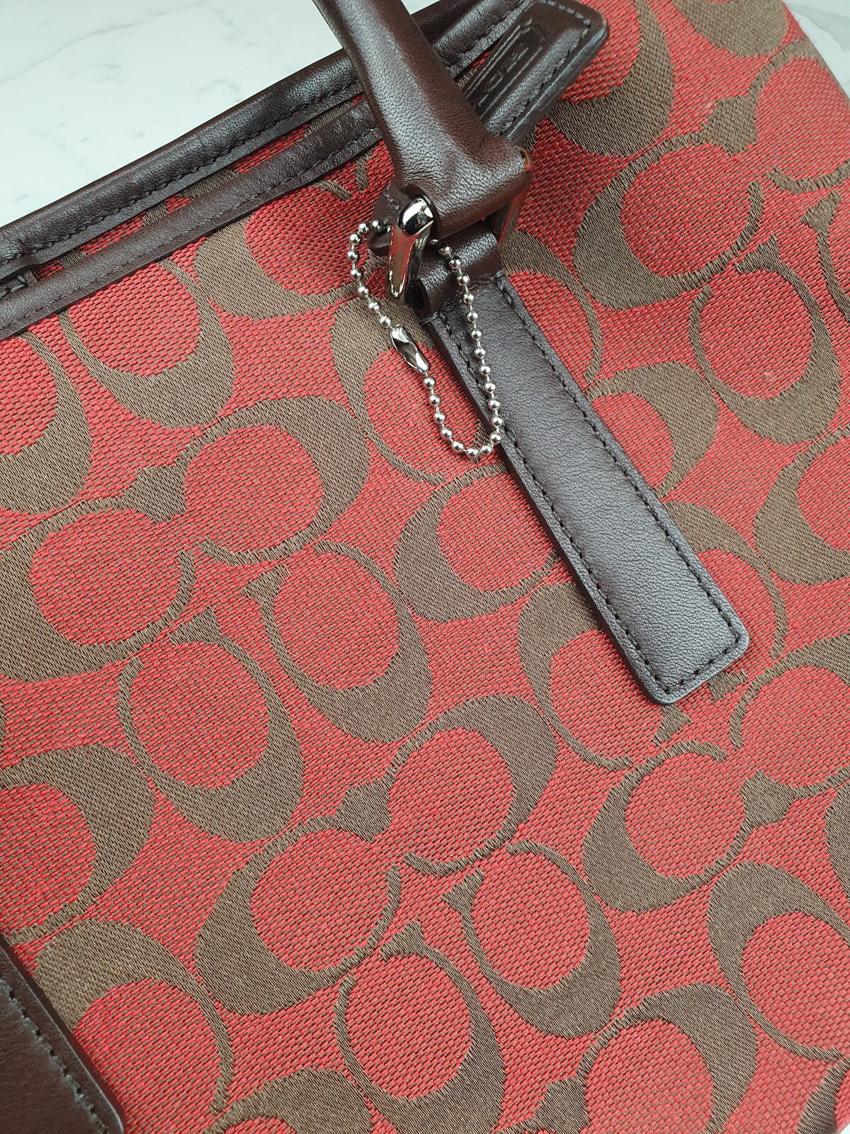 Coach Signature Canvas Tote Bag in Red and Brown