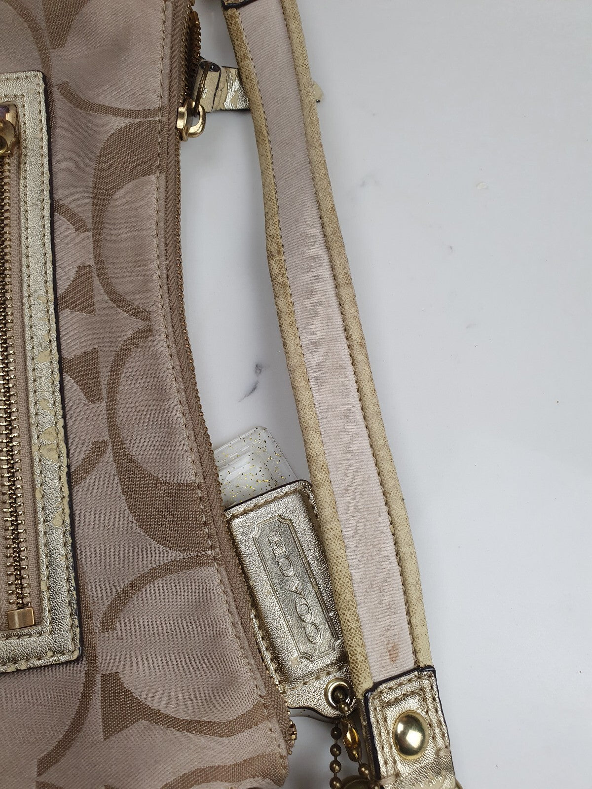 Coach Signature Canvas and Metallic Leather Hobo Shoulder Bag