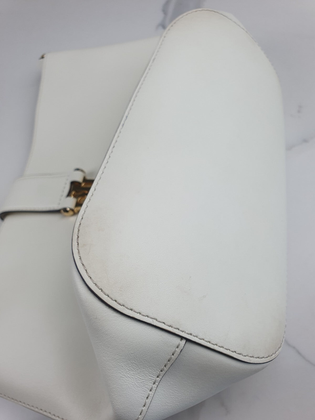 Ralph Lauren White Leather Shoulder Bag with Gold RL Logo