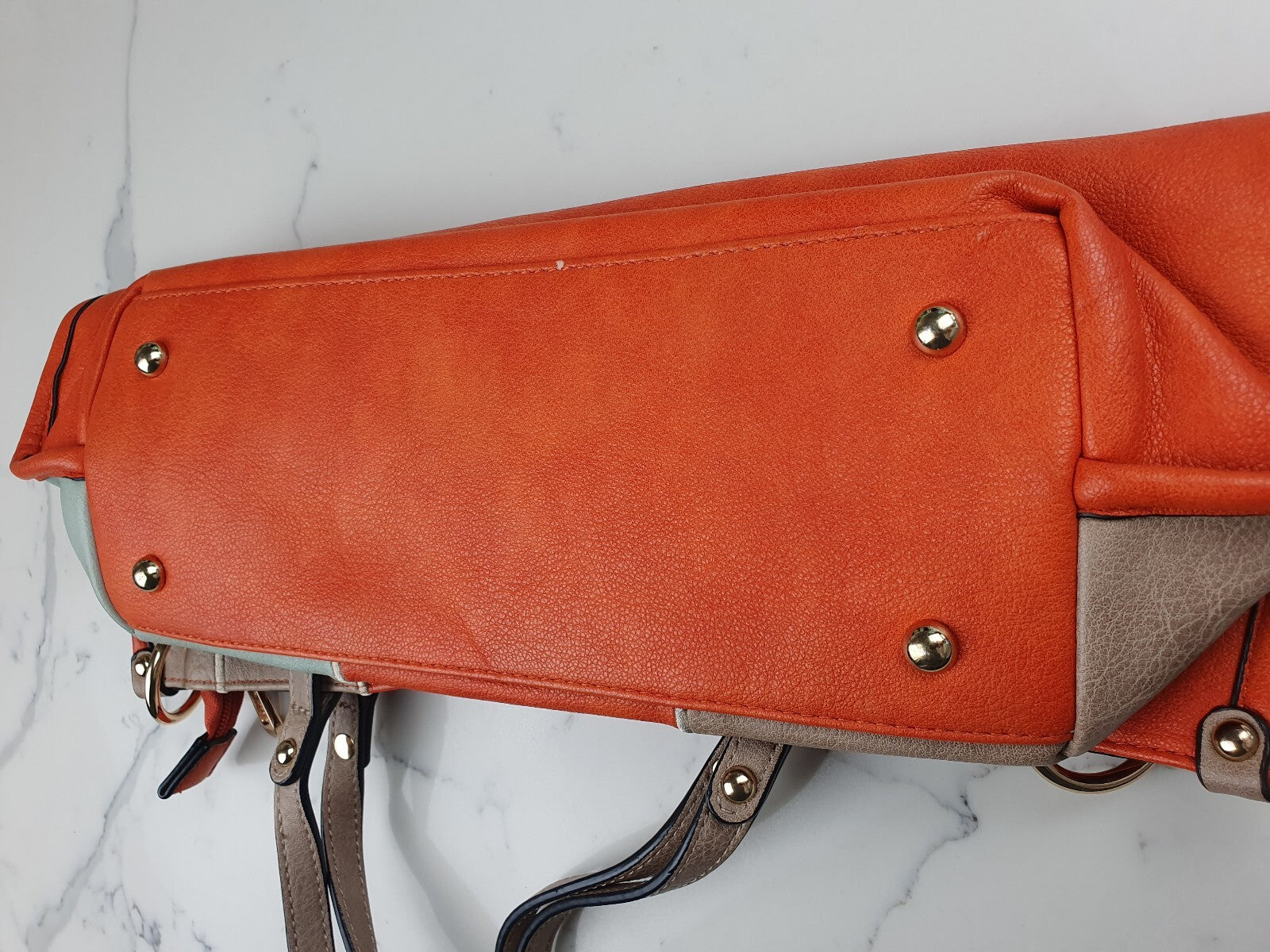 Firano Patchwork Leather Tote Bag in Orange, Beige and Mint