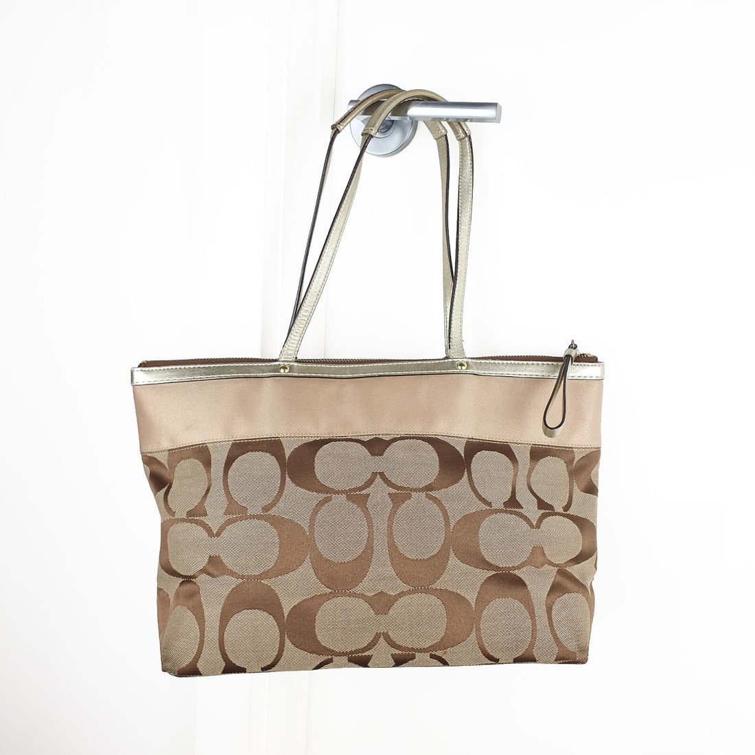 Coach Signature Canvas Tote Bag with Metallic Trim