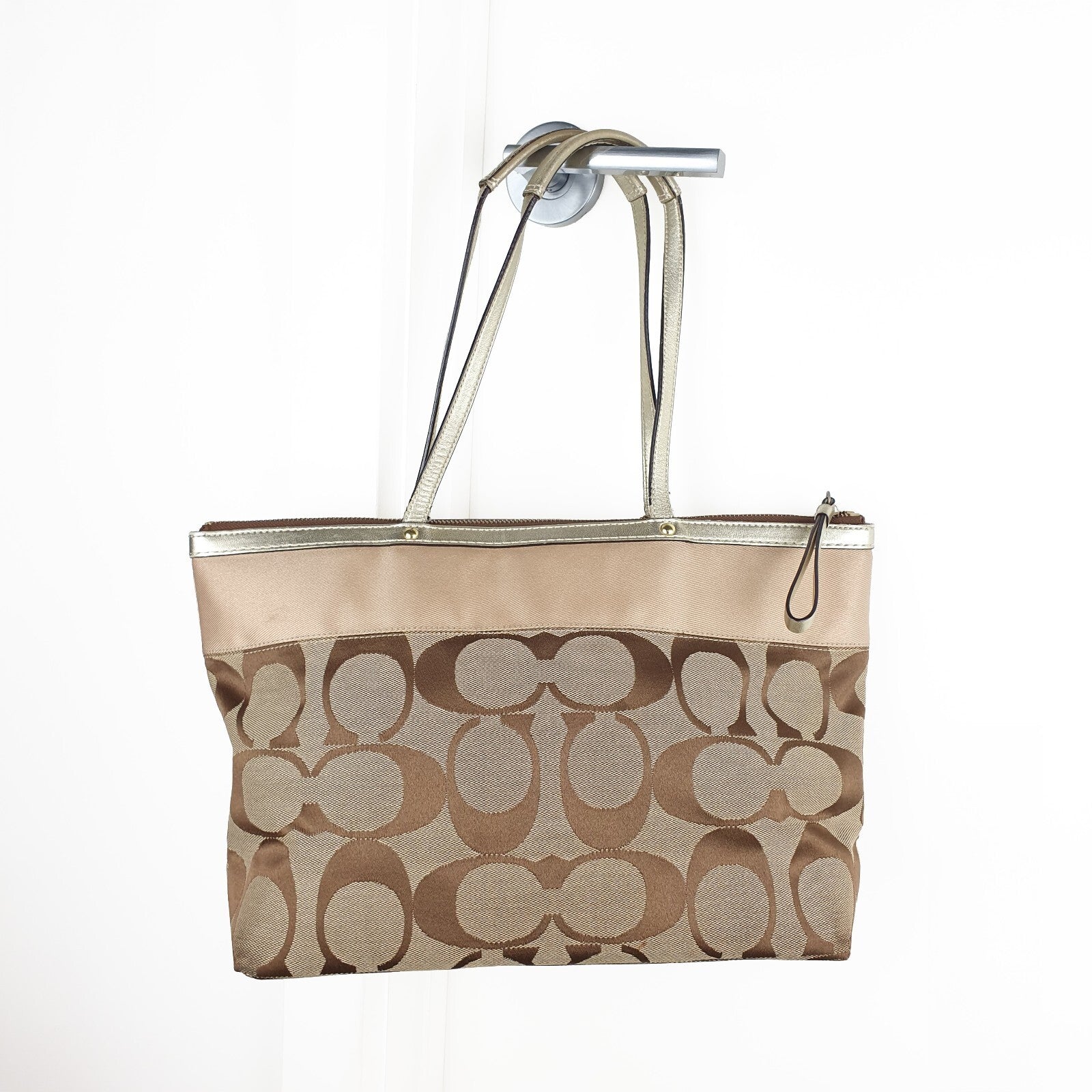 Coach Signature Canvas Tote Bag with Metallic Trim