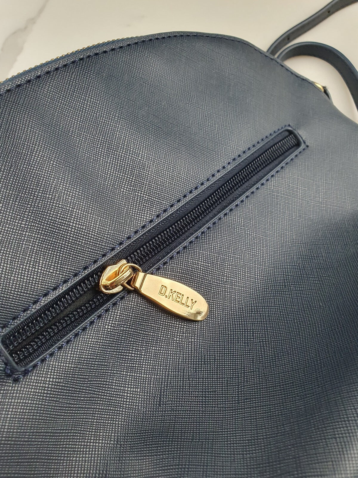 D.Kelly Navy Blue Crossbody Bag with Gold Chain Detail