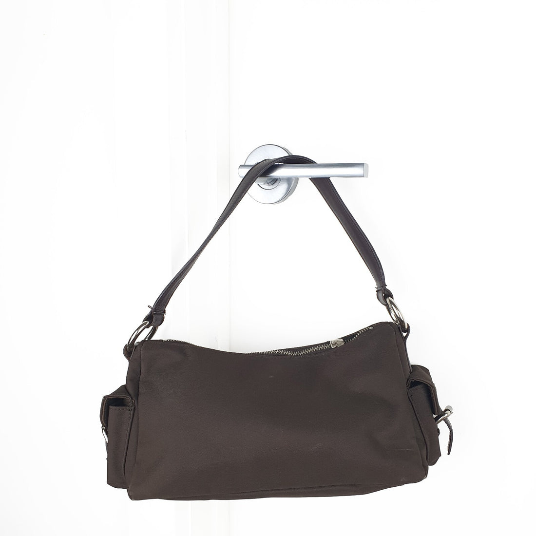 Banana Republic Dark Brown Nylon and Leather Small Shoulder Bag